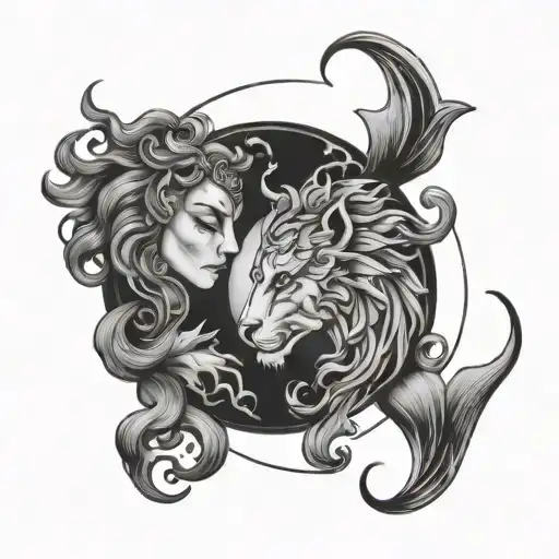 Pisces And Leo Zodiac Designe