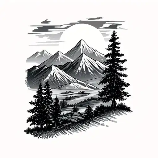 Forest With Mountains In The Background Of Kurdish Landmarks And The Kurdish Sun