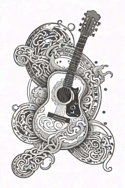 Guitar With Zodiac Symbol And Moon Merging Together