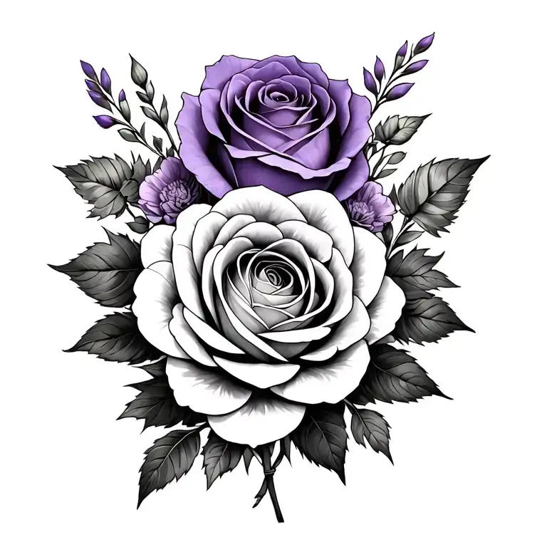 Various Flowers Intertwined Including A Purple Rose