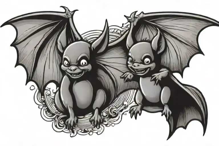 Two Cartoon Bats Playing Together Symbolizing Kids Playing Together