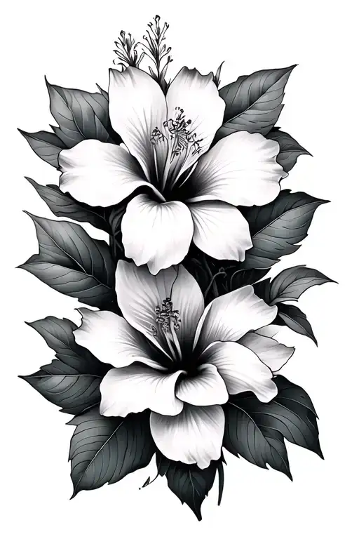 Hibiscus And Lotus Flowers Intertwined