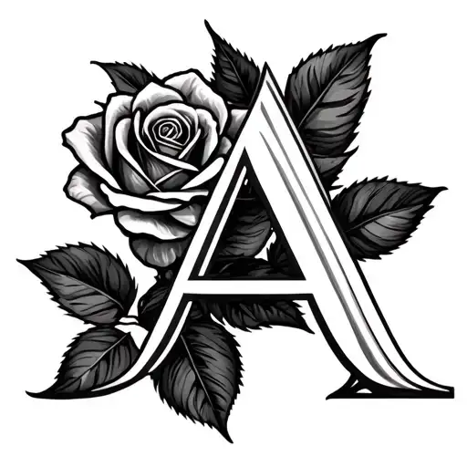 Cursive Letter A And A Rose