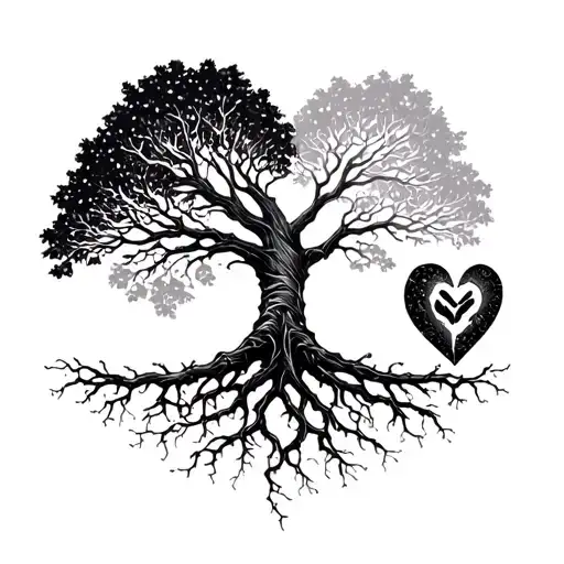 Tree Of Life With Roots Connected To A Broken Heart