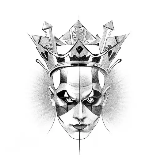 Full Length Harlequin Fool Lifting A Crown Onto His Head