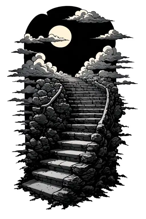 Stairway With Clouds And Sun