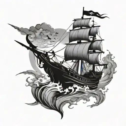 Pirate Ship Sailing To Unknown Space Planet With Kraken Coming Out Of Water