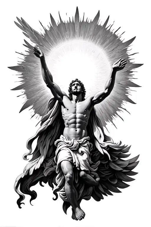 Creation Of Adam With The Sun Behind It With Icarus Falling Bellow Reaching For The Sun