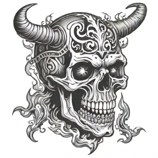 Demonic Skull With Cigarette In Mouth Laughing With Flames Coming Out Of Eyes