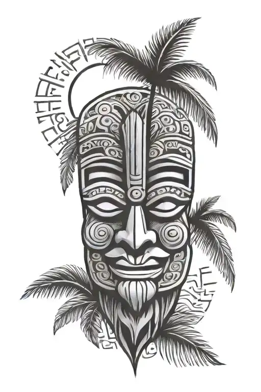 Tiki Head Palm Tree And Sun