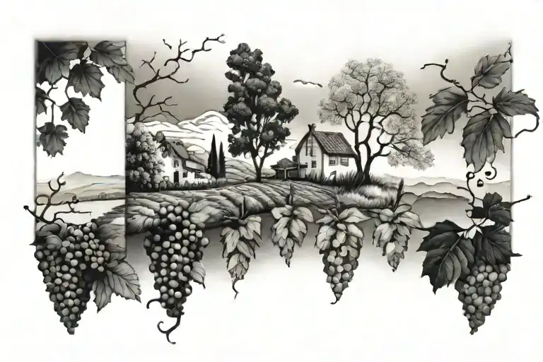 Vineyard Across 4 Seasons Represented Along A Line