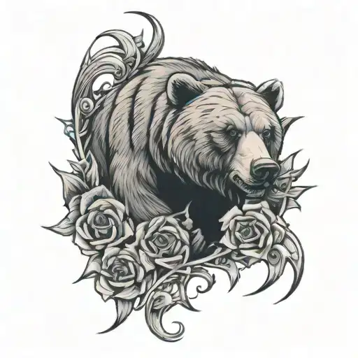 Grizzly Bear Claw Made Out Of Nordic Symbols Followed Black Roses