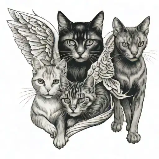 Three Cats One Of Them In Middle As An Angel And The Other Two Little