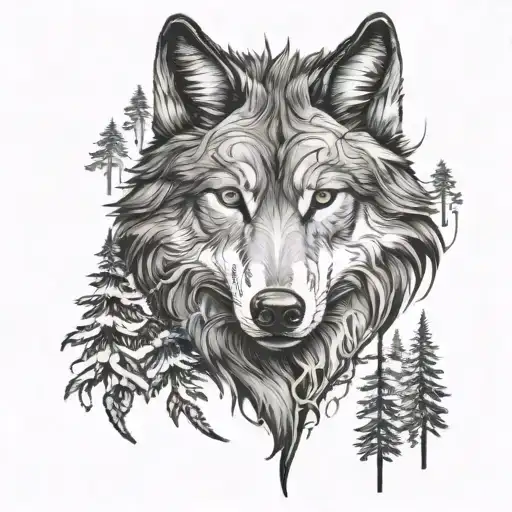 Wolf Face In A Forest