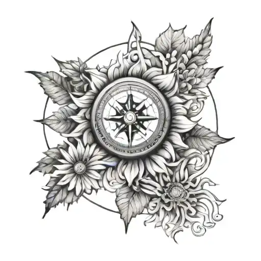 Compass And Crysanthemum Flower
