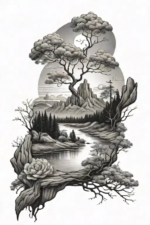 Landscape Tattoo Black Grey