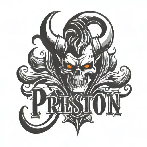 The Name Preston Gothic Font With Devil Horns Minimalistic