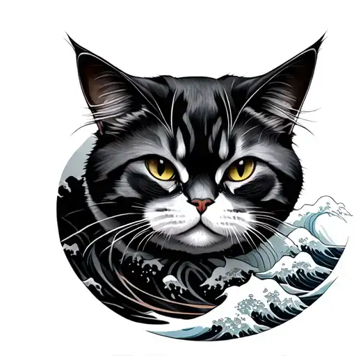Japanese Cat With Big Wave