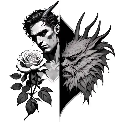 Half Man Half Demon Holding A Rose