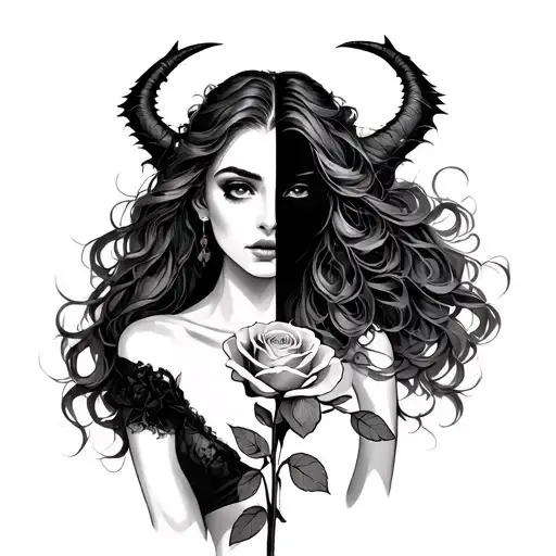 Half Woman Half Demon Holding A Rose