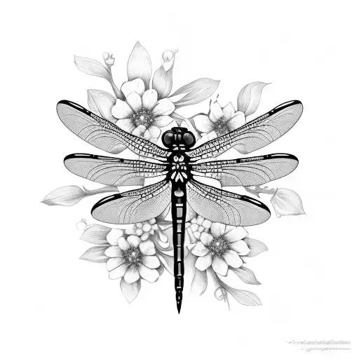 Dragonfly With Baby Breath Flowers And Background