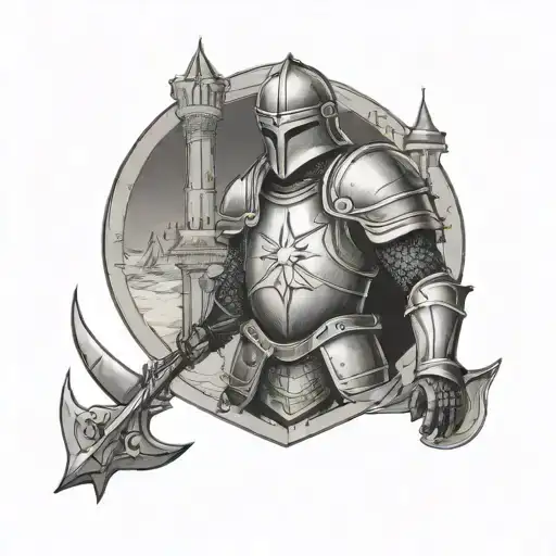 A Night Guarding A Castle Wearing A Suit Of Armor That Has A Moon And Two Stars