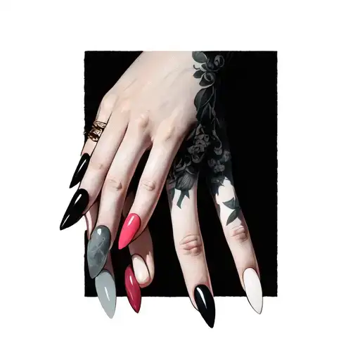 A Feminine Hand Showing The Nails In Different Colors