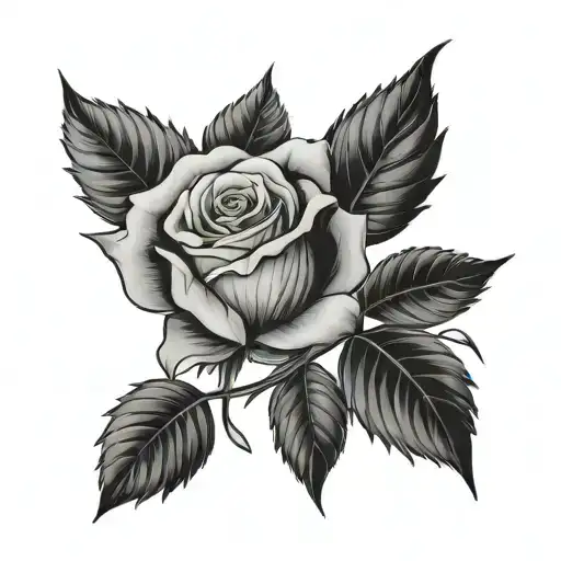 Rose With Leaves And Stem For Men