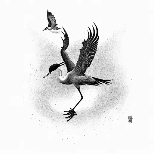Elegant Japanese Crane Surrounded By Black Lines