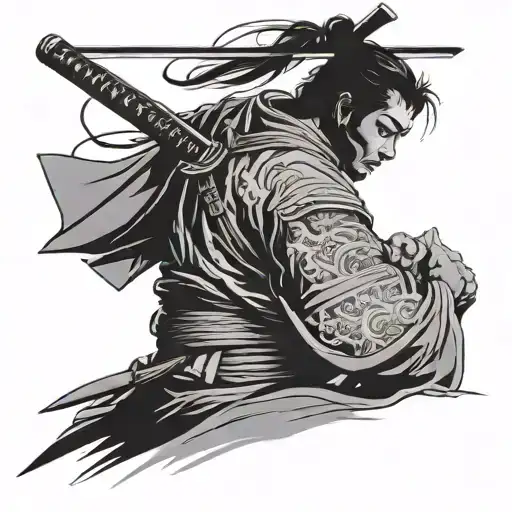 Samurai Silhouette Holding Katana
