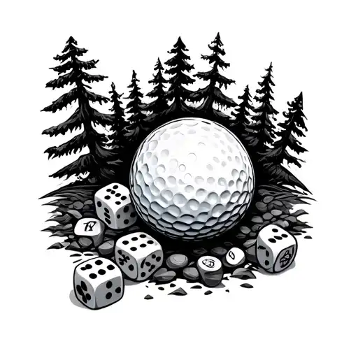 A Golf Ball Rolling Through A Forest Filled With Gaming Symbols And Craps Dice