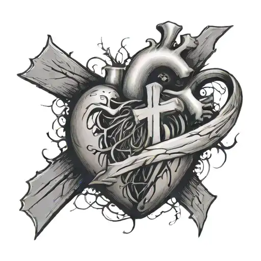 Heart Beat With Broken Heart Inside And A Cross In It