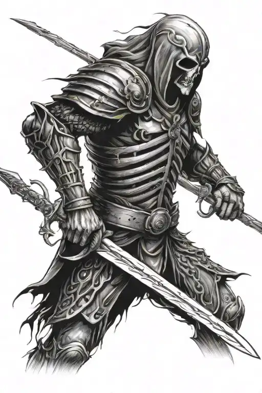 The Death Converted In A Warrior Holding A Blade And A Lot Of Lines All Over It