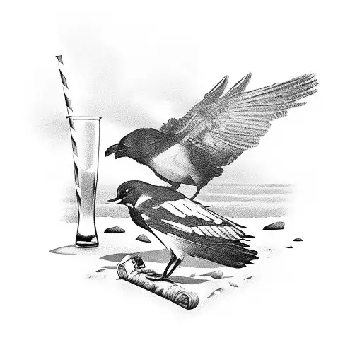 A Beach Scene With A Crow Holding A Beachy Drink
