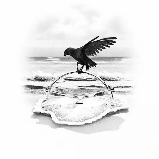 A Beach Scene With A Crow Holding A Beachy Drink