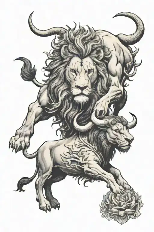 Lion And Taurus Bull