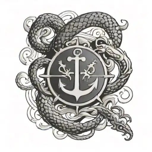 Capricon Zodiac Sign With Anchor Connected And Two Headed Drum And Snake Mixed In That Drum