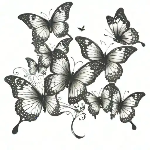 Butterflies Flying Together In Different Sizes In A Line