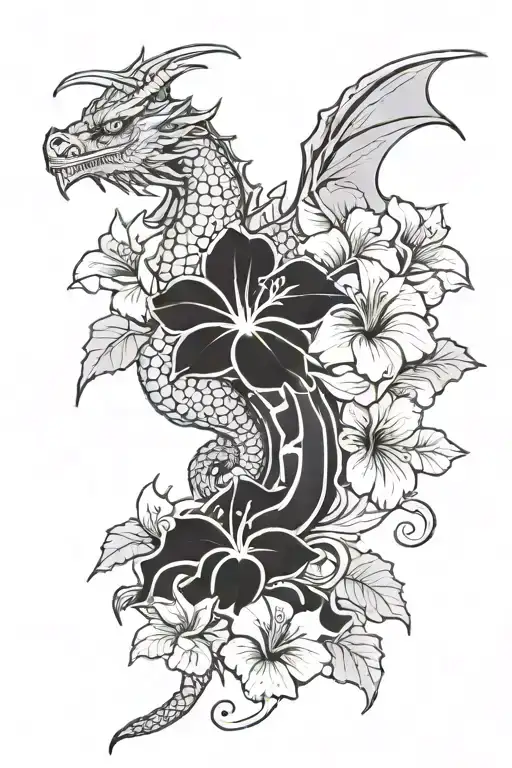 Dragon And Hibiscus Flowers