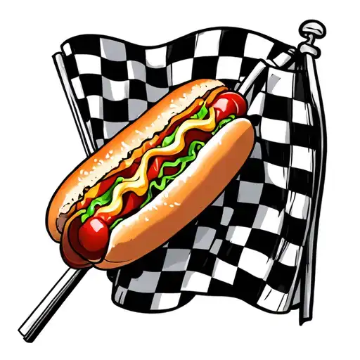 Checkered Flag And Hot Dog In Bun