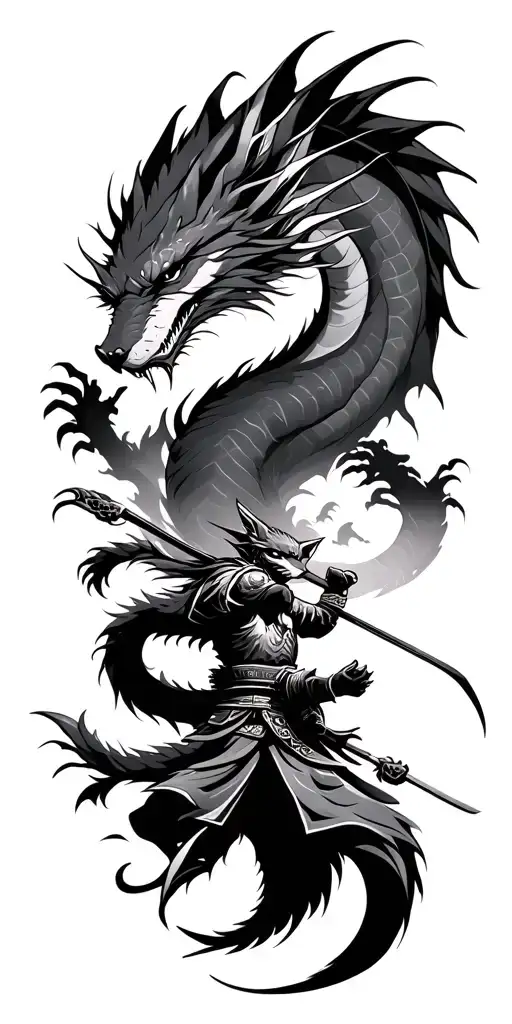 Samurai Who Fights A Dragon With A Fox