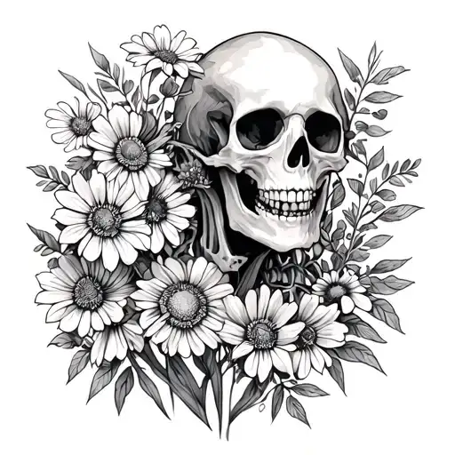 Skeleton And Wildflowers