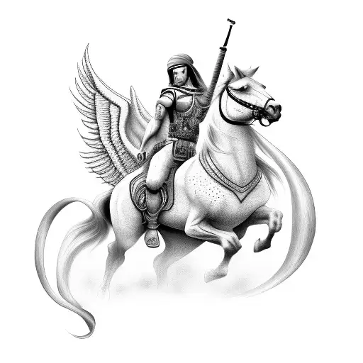 Kurdish Warrior Riding A Pegasus