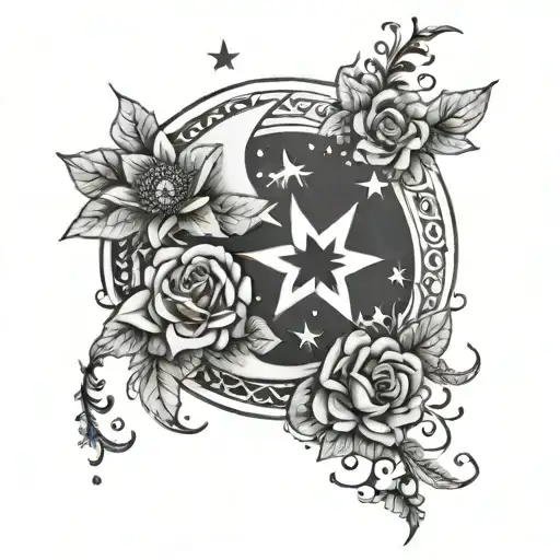 Flowers The Moon And Star Symbols