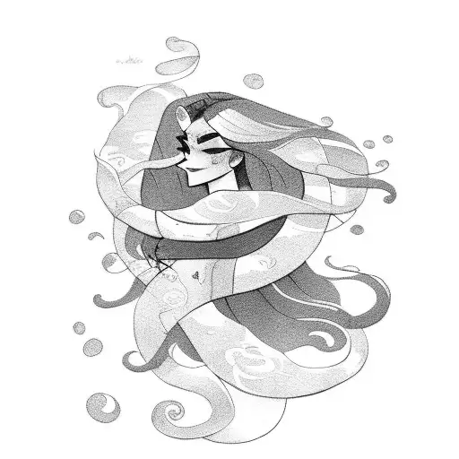 Script Tattoo Saying Brigette Tamarra With Curvy Female Silohuette With Long Flowing Hair