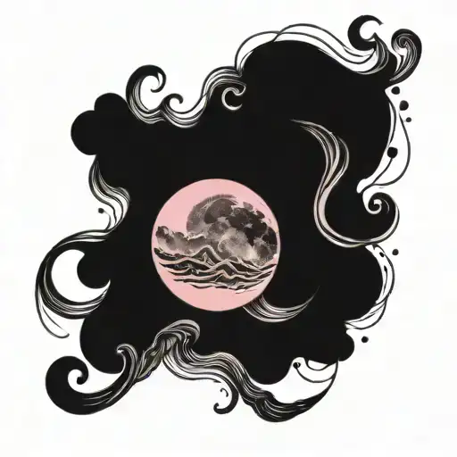 Intertwined Pink Moon Linear Tattoo Representing
