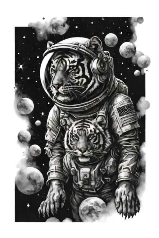 Incorporate A Tiger And An Astronaut Exploring The Galaxy Together