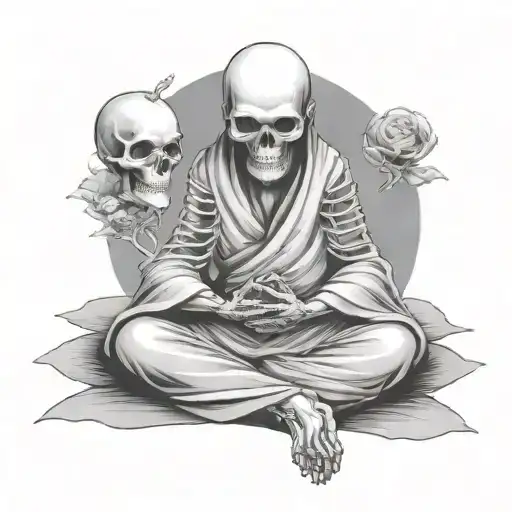 Skeleton Monk In Cloak Meditating