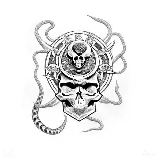 Skull With Snakes And Dagger