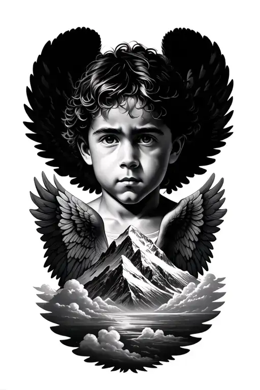 Boys Face Angel Wings Clouds Mount Everest